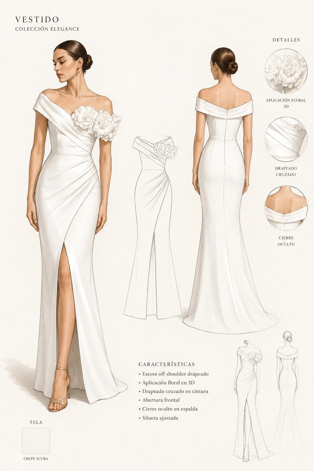 Vestido Blanco Flores 3D