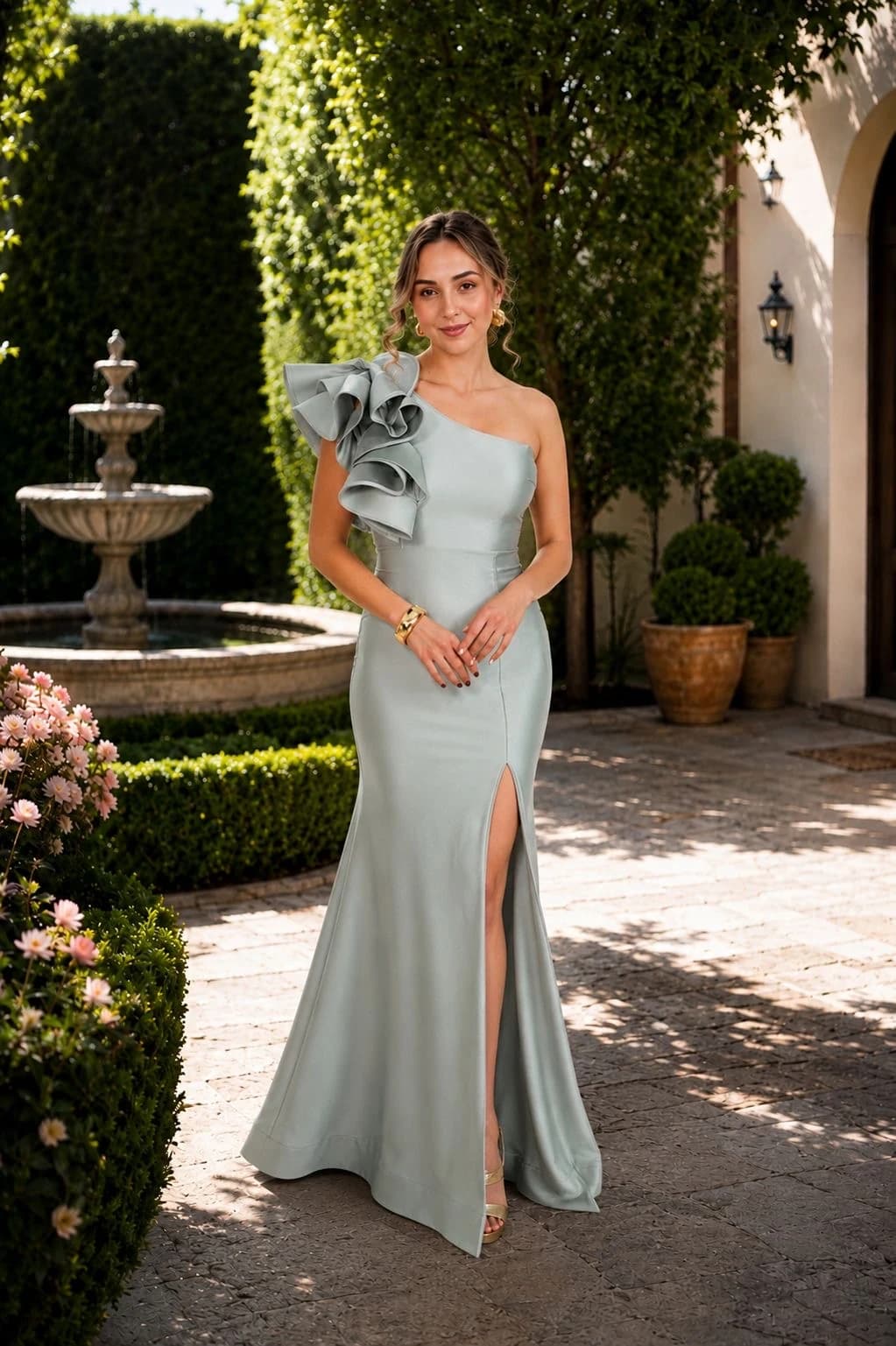 Vestido verde menta con vuelos en los hombros đź’š
